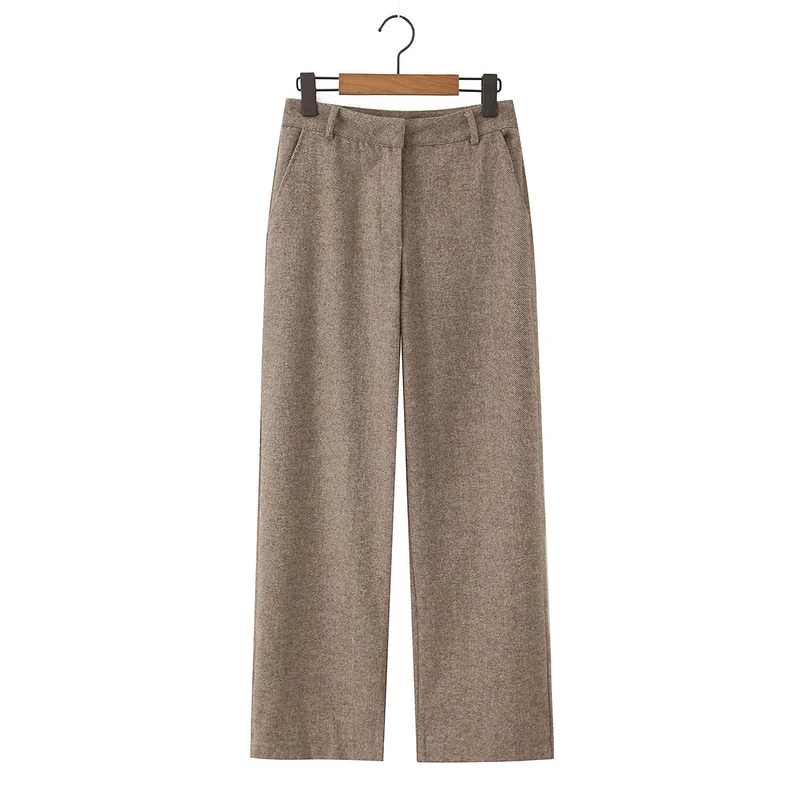 Damen Hochtaillierte weite Wolloptik-Hose mit geradem Bein Drune