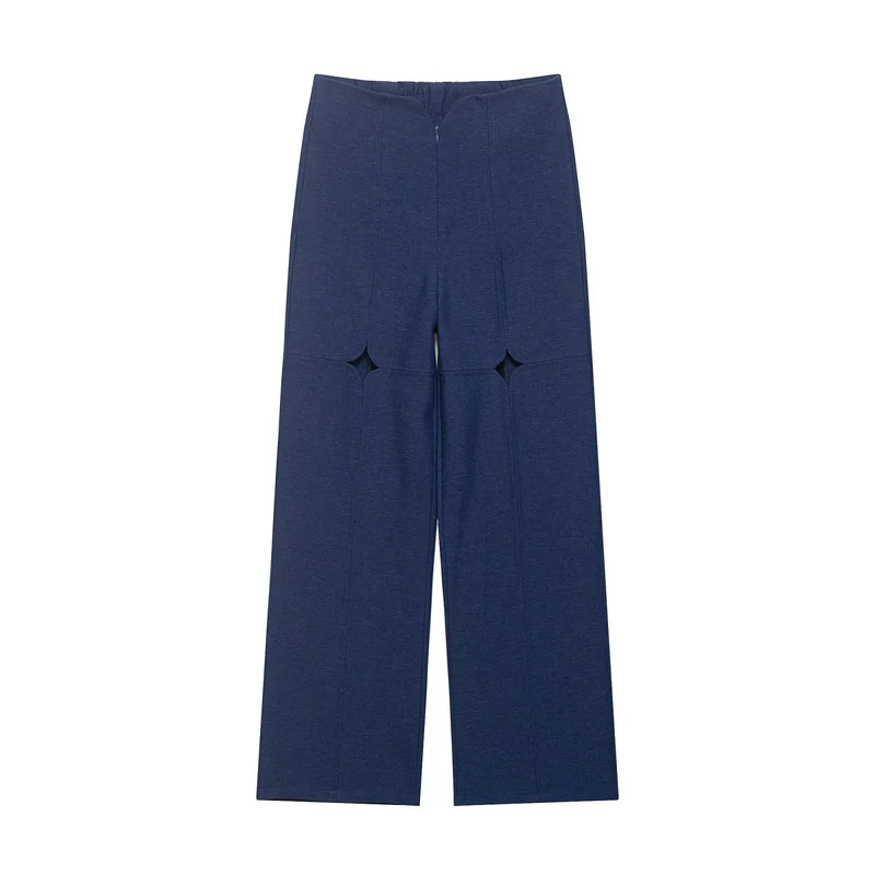 Damen Hochtaillierte weite Hose mit Cut-Out‑Kniepartie und Ziernähten Drune