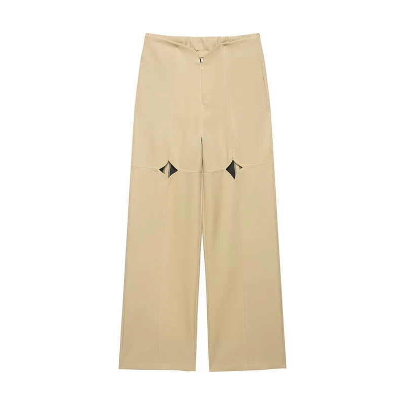 Damen Hochtaillierte weite Hose mit Cut-Out‑Kniepartie und Ziernähten Drune