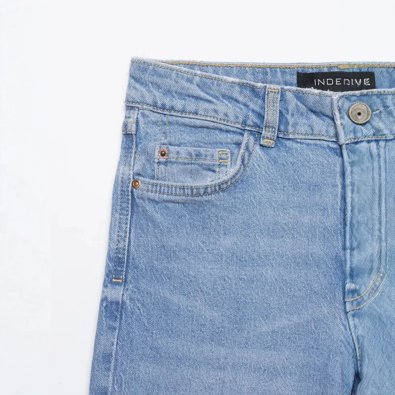 Damen Hochtaillierte weite Denim-Jeans mit klassischem Taschen-Design und geradem Saum Drune