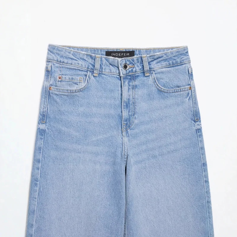 Damen Hochtaillierte weite Denim-Jeans mit klassischem Taschen-Design und geradem Saum Drune