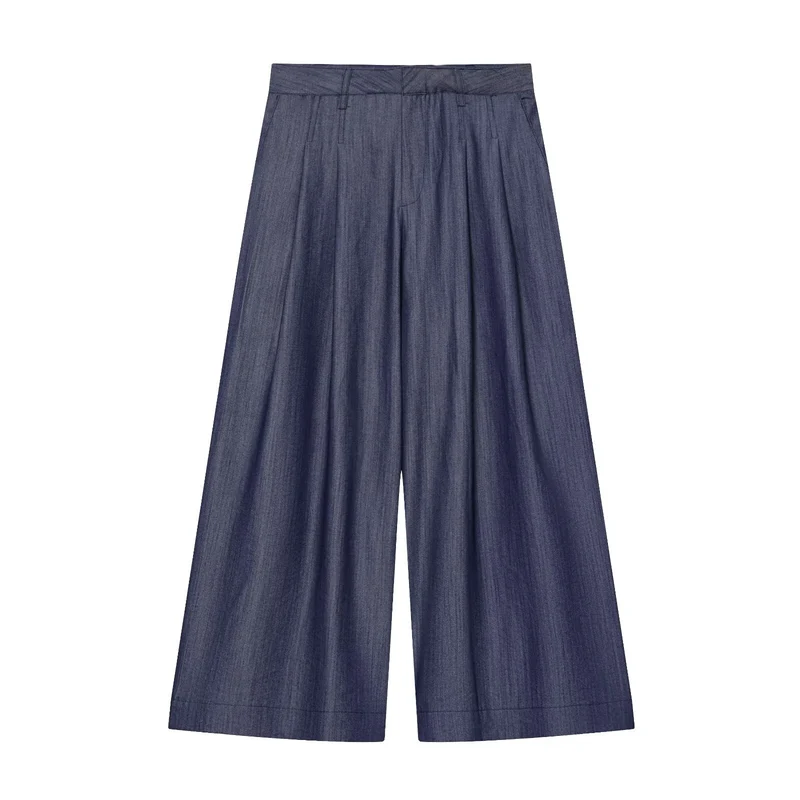 Damen Hochtaillierte weite Culotte aus leichter Denim-Qualität mit Bundfalten Drune