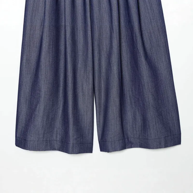 Damen Hochtaillierte weite Culotte aus leichter Denim-Qualität mit Bundfalten Drune