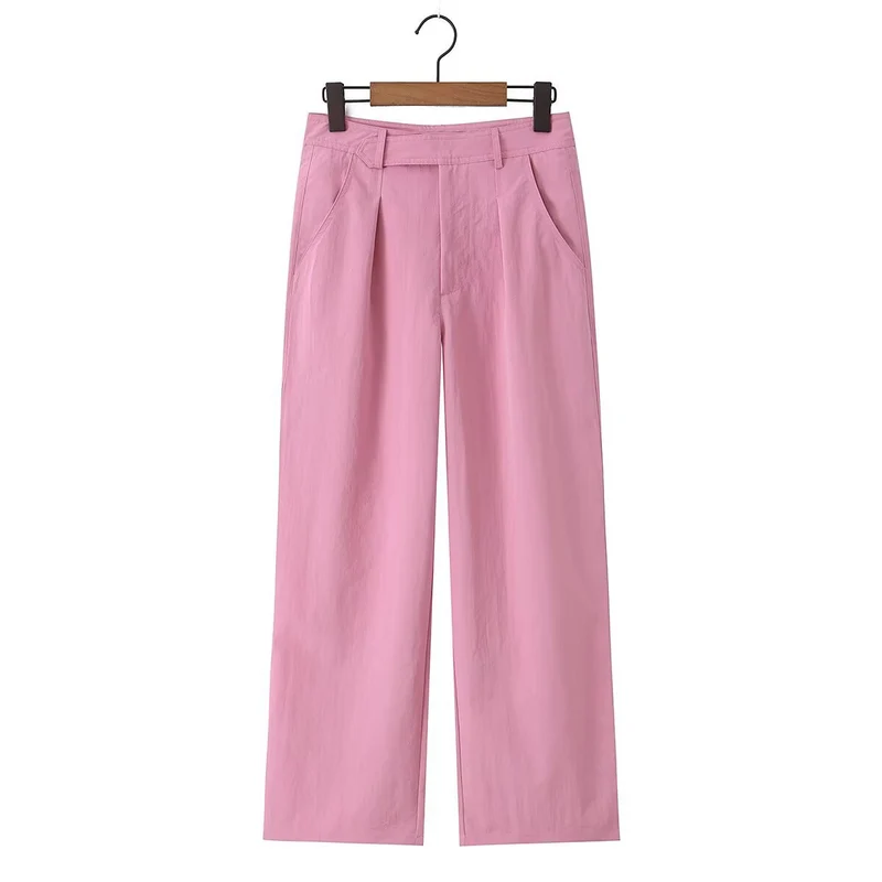 Damen Hochtaillierte weite Bundfaltenhose mit Bügelfalte und Eingrifftaschen Drune