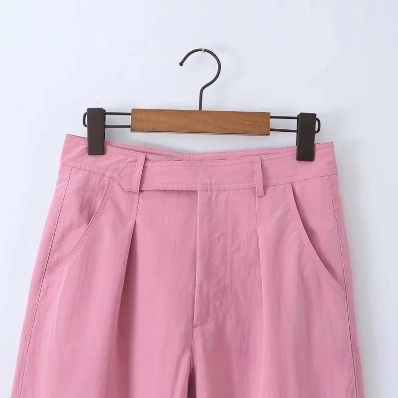 Damen Hochtaillierte weite Bundfaltenhose mit Bügelfalte und Eingrifftaschen Drune