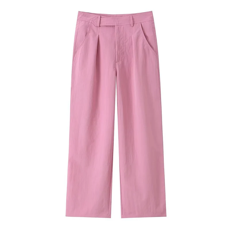 Damen Hochtaillierte weite Bundfaltenhose mit Bügelfalte und Eingrifftaschen Drune