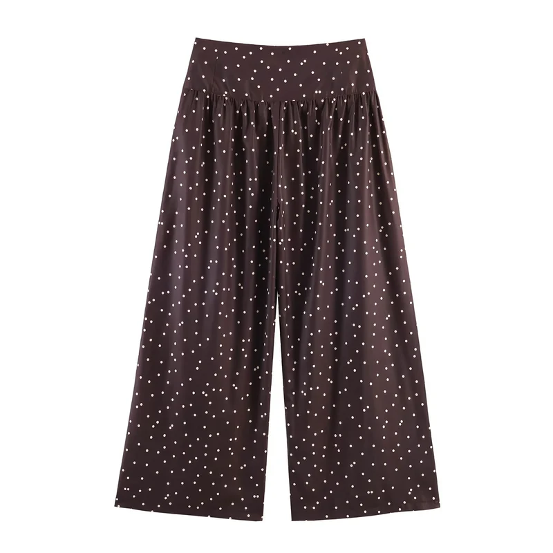 Damen Hochtaillierte Palazzo-Hose mit weitem Bein und gepunkteter Satin-Optik Drune