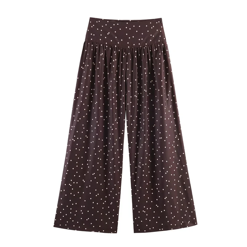 Damen Hochtaillierte Palazzo-Hose mit weitem Bein und gepunkteter Satin-Optik Drune