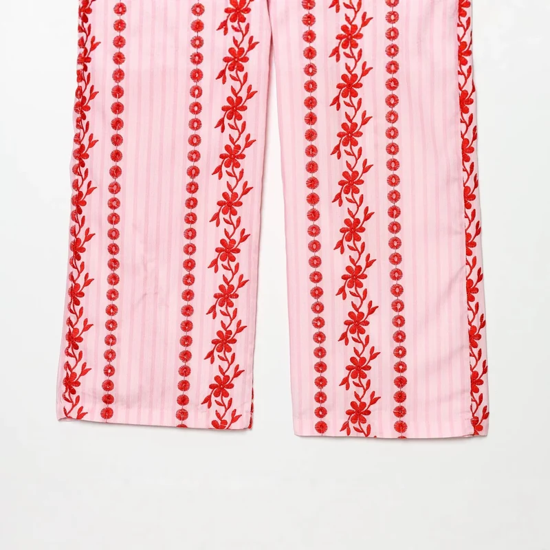Damen Hochtaillierte Palazzo-Hose mit floraler Stickerei Drune