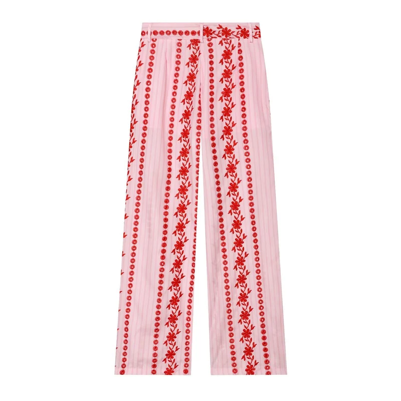 Damen Hochtaillierte Palazzo-Hose mit floraler Stickerei Drune