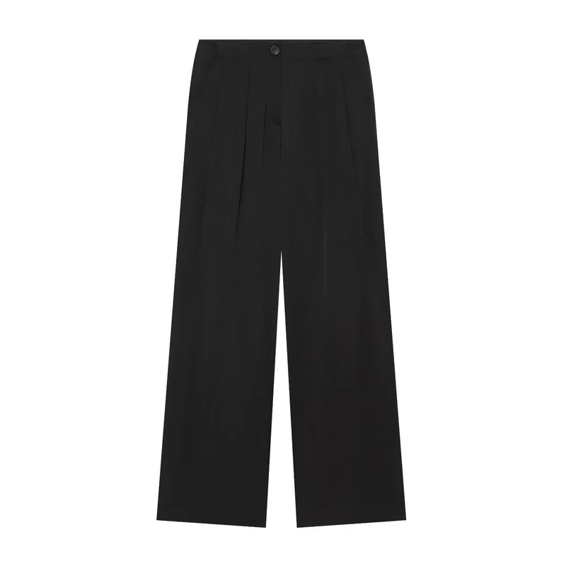 Damen Hochtaillierte Palazzo-Hose mit Bundfalten und seitlichen Eingrifftaschen Drune