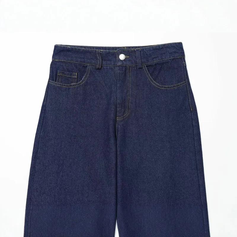 Damen Hochtaillierte Jeanshose kurz geschnitten mit weitem Bein und Fünf‑Taschen‑Schnitt Drune