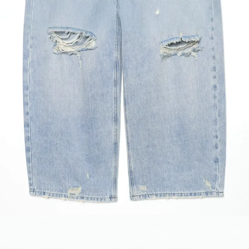 Damen Hochtaillierte Jeans mit weitem Bein und Destroyed-Optik Drune