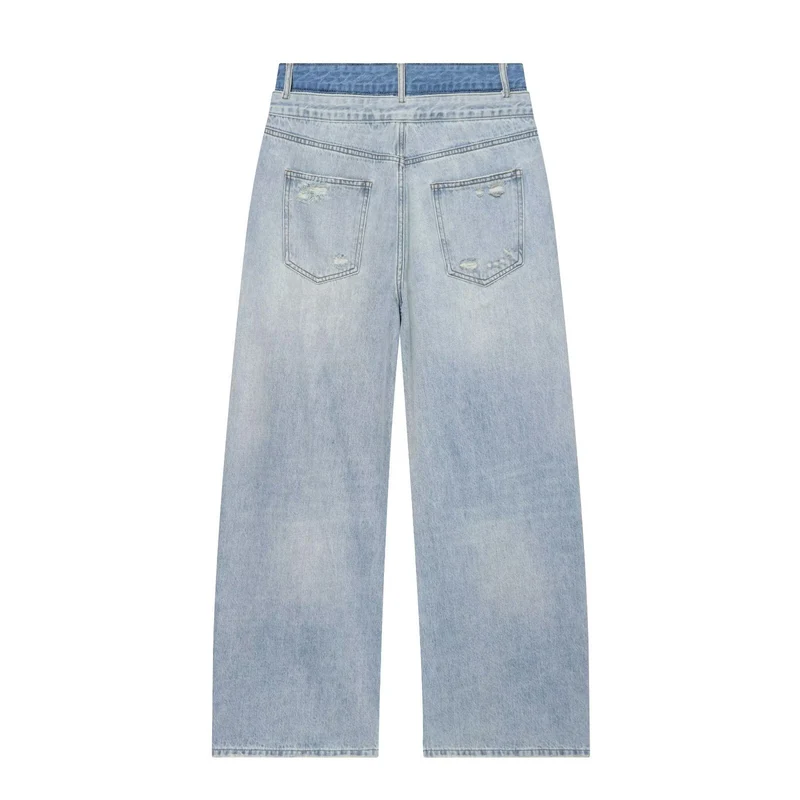 Damen Hochtaillierte Jeans mit weitem Bein und Destroyed-Optik Drune