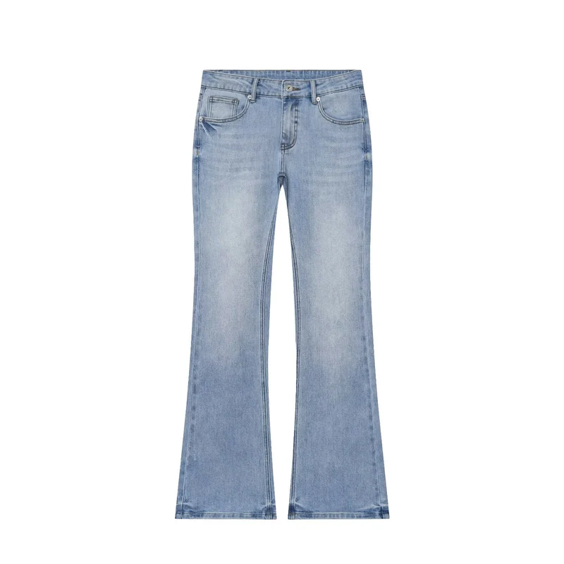 Damen Hochgeschnittene Schlaghose-Jeans mit dezenter Used-Waschung und Fünf-Taschen-Design Drune