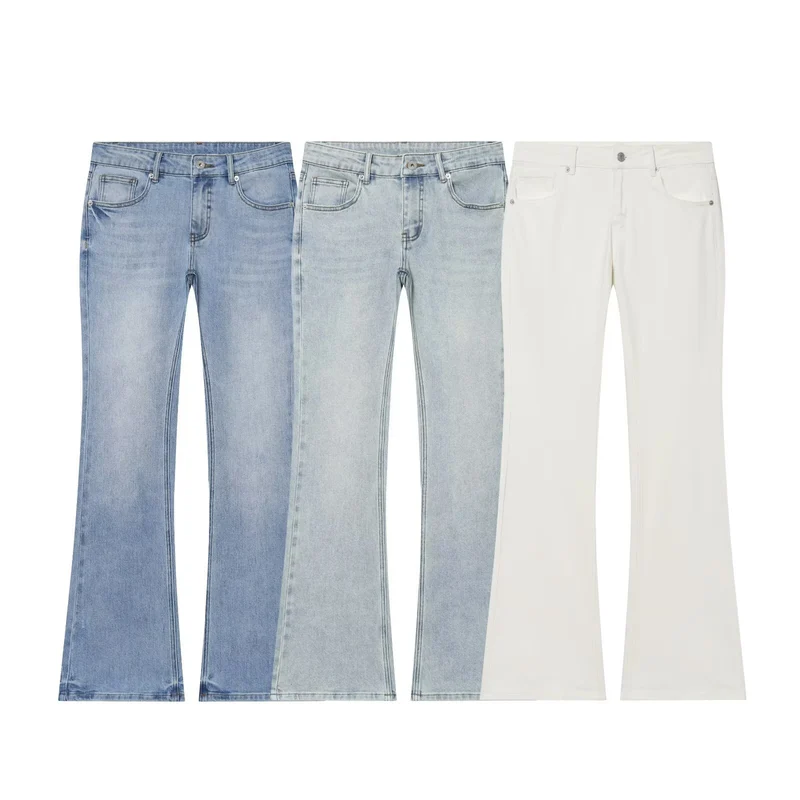 Damen Hochgeschnittene Schlaghose-Jeans mit dezenter Used-Waschung und Fünf-Taschen-Design Drune