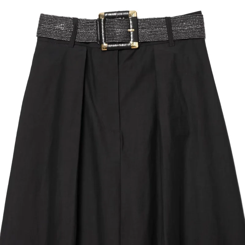 Damen High-Waist Maxirock mit Kellerfalten und dekorativem Taillengürtel Drune
