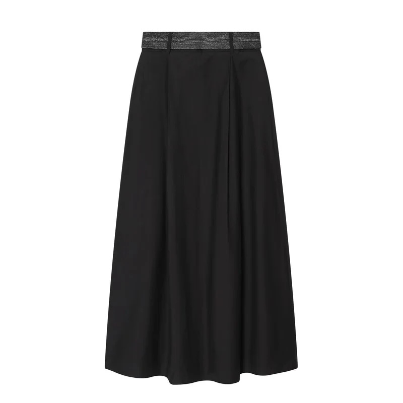 Damen High-Waist Maxirock mit Kellerfalten und dekorativem Taillengürtel Drune