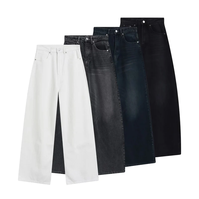 Damen High-Waist Denim-Jeans mit weitem Bein und Fünf-Taschen-Design Drune