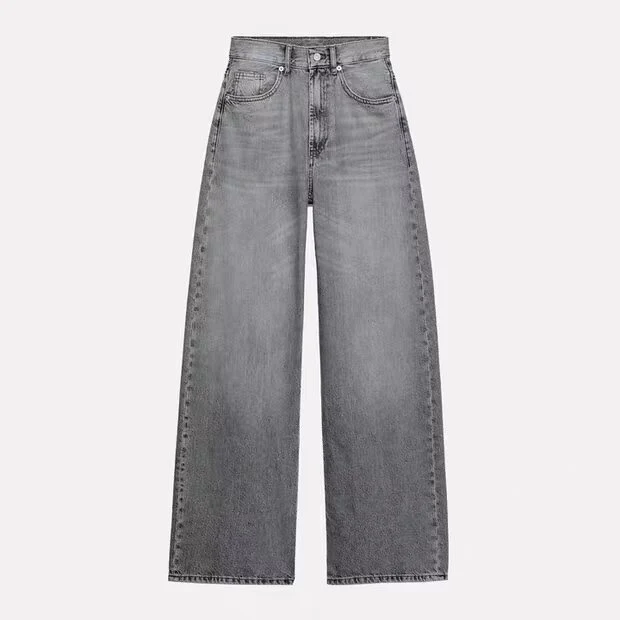Damen High-Waist Denim-Jeans mit weitem Bein und Fünf-Taschen-Design Drune