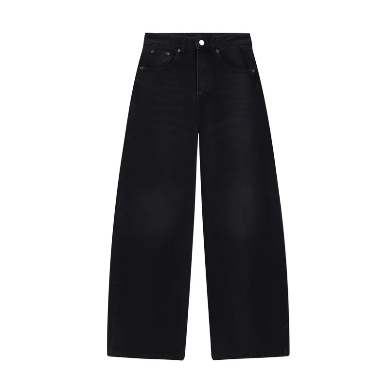 Damen High-Waist Denim-Jeans mit weitem Bein und Fünf-Taschen-Design Drune