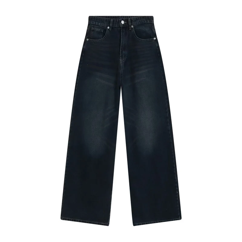 Damen High-Waist Denim-Jeans mit weitem Bein und Fünf-Taschen-Design Drune