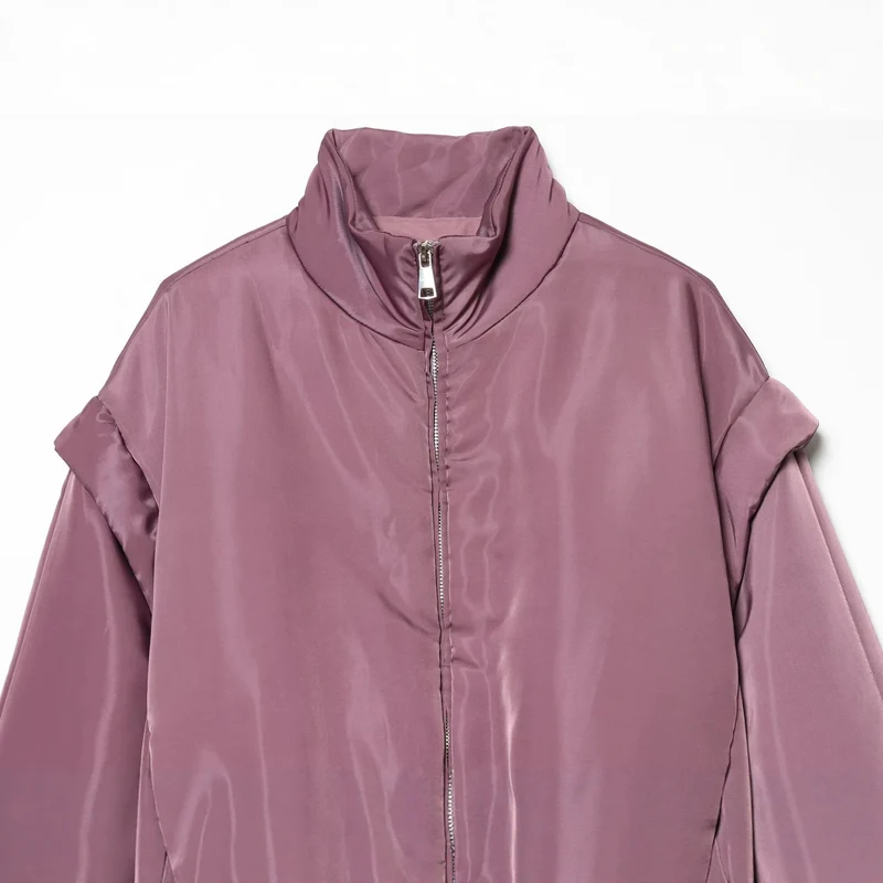 Damen Glänzende Cropped Bomberjacke mit Stehkragen und elastischem Bund Drune