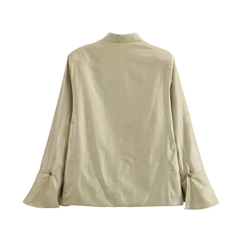 Damen Glänzende A-Linien-Jacke mit asymmetrischer Knopfleiste und Glockenärmeln Drune