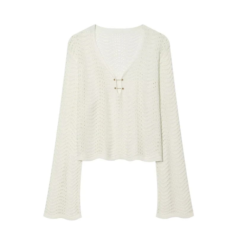 Damen Gestricktes Zweiteiler-Set mit V-Ausschnitt Croppedpullover und Midirock Drune