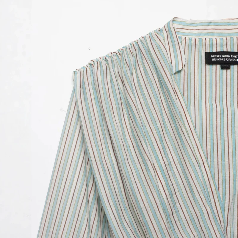Damen Gestreifte Cropped-Bluse mit tiefem V-Ausschnitt und geraffter Unterbrustnaht Drune