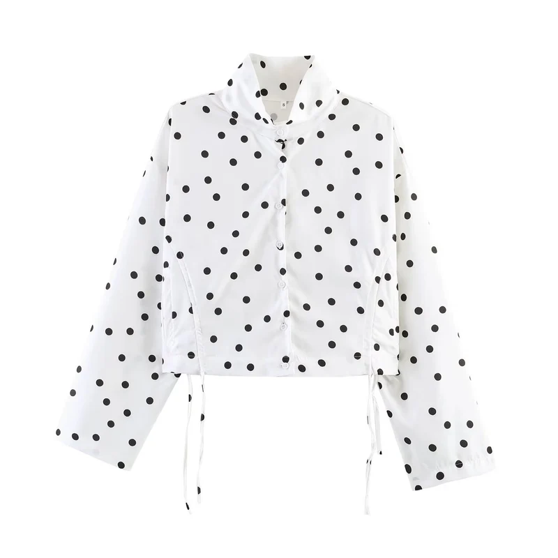 Damen Gepunktete Cropped-Utility-Jacke mit Stehkragen und Tunnelzug Drune