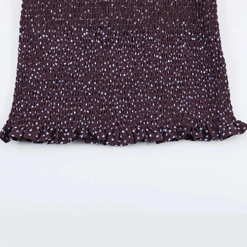 Damen Gepunktete Carmen-Bluse mit Smok-Taille und voluminösen Ballonärmeln Drune