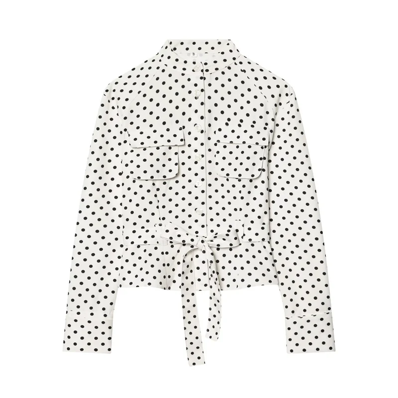 Damen Geknöpfte Hemdjacke mit Stehkragen, aufgesetzten Klappentaschen und Taillengürtel Drune