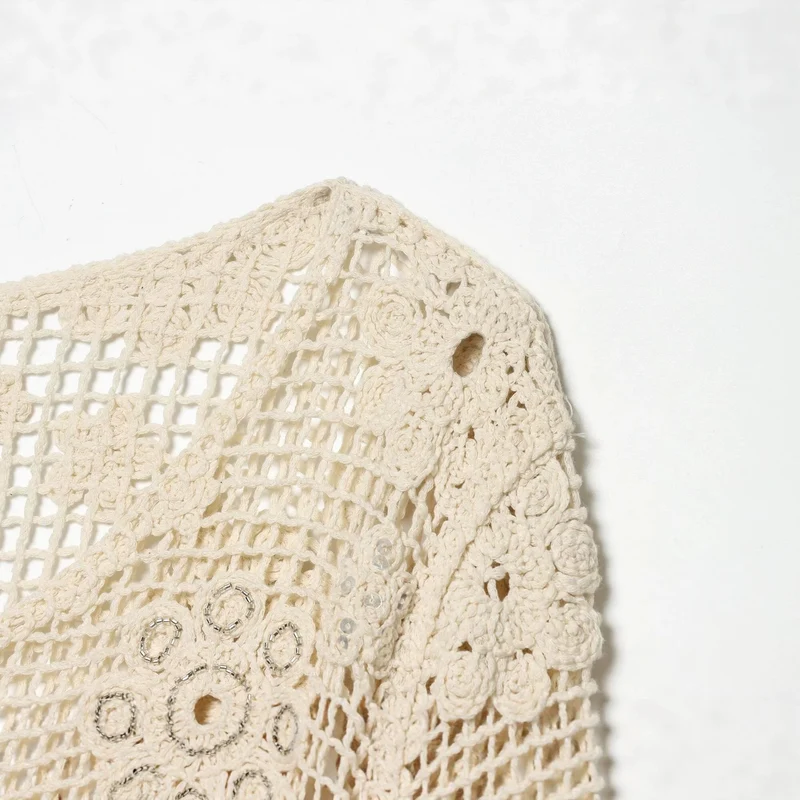 Damen gehäkelter Oversize-Pullover mit Blumen-Openwork und Rundhalsausschnitt Drune