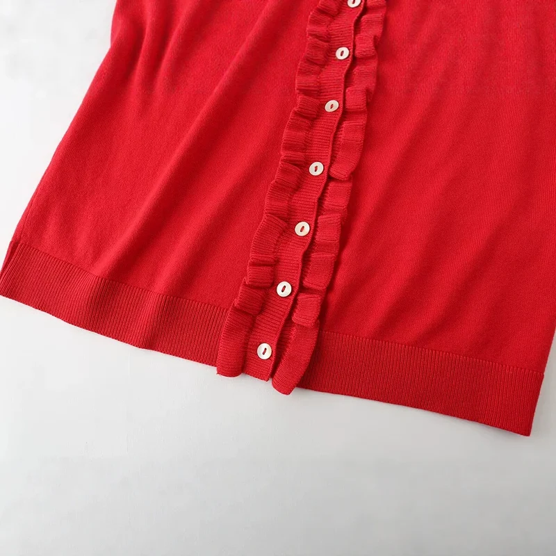 Damen Feinstrick-Cardigan mit Rüschenfront und Volantärmeln Drune