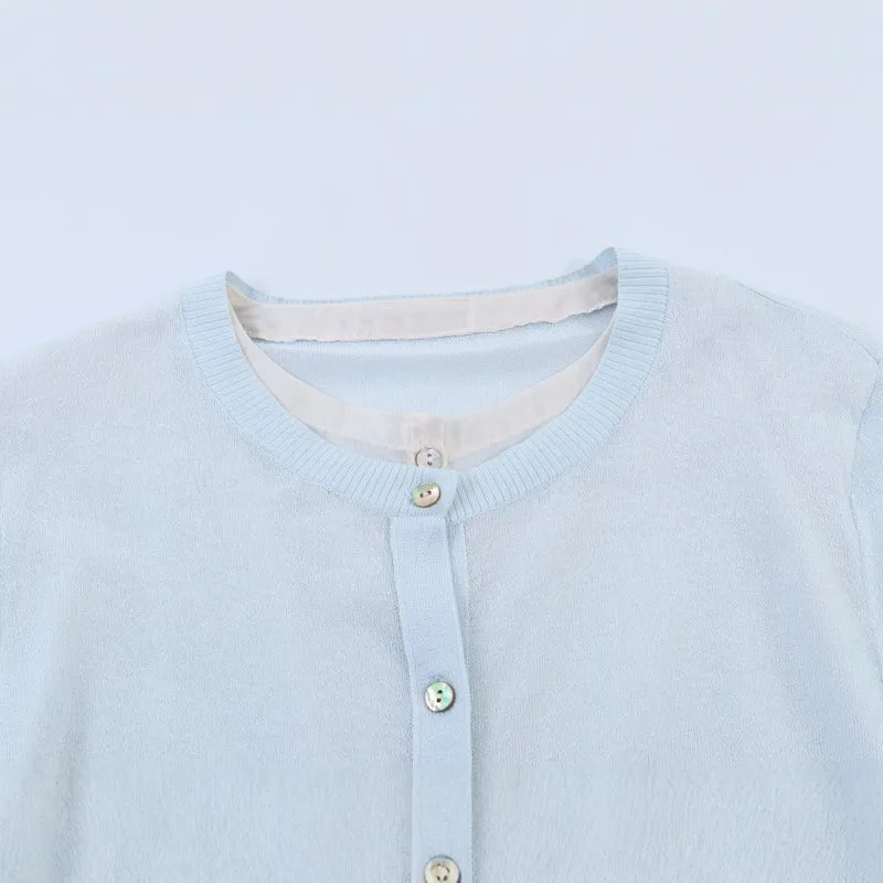 Damen Feinstrick-Cardigan mit eingearbeitetem Blusenbesatz und Knopfverschluss Drune
