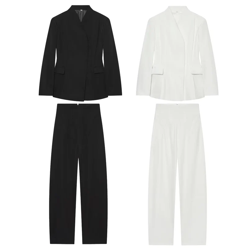Damen Elegantes zweiteiliges Anzugset mit kastenlosem Blazer und High‑Waist Weitbein‑Hose Drune