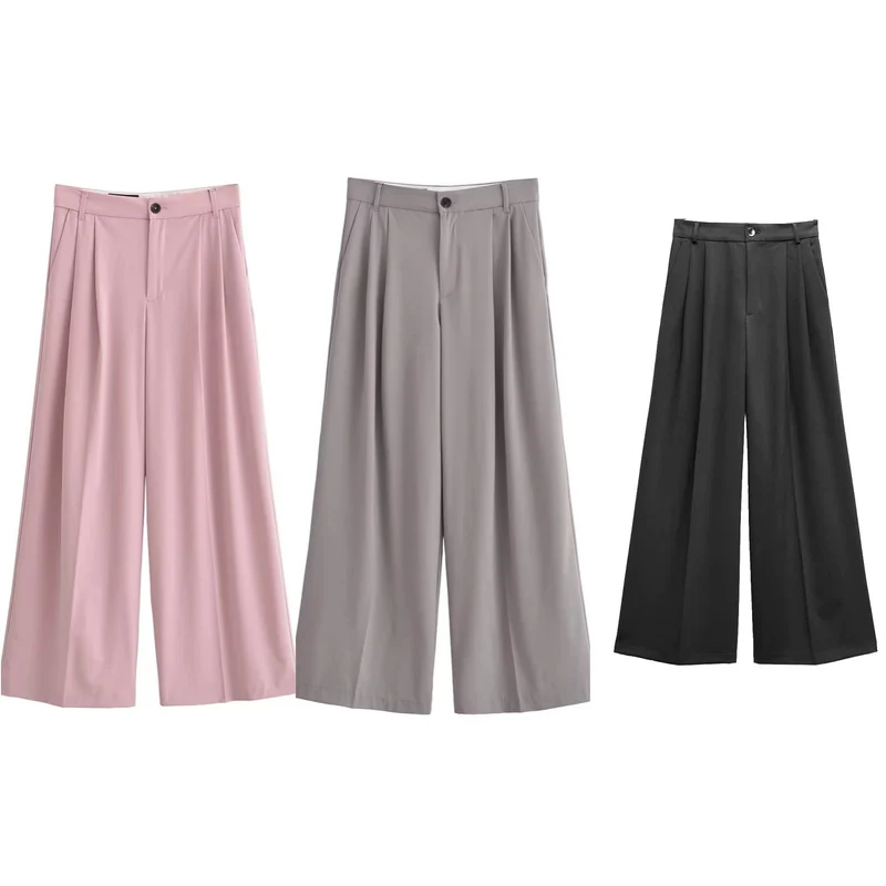 Damen Elegante High‑Waist Palazzo‑Hose mit Bundfalten und Bügelfalte Drune