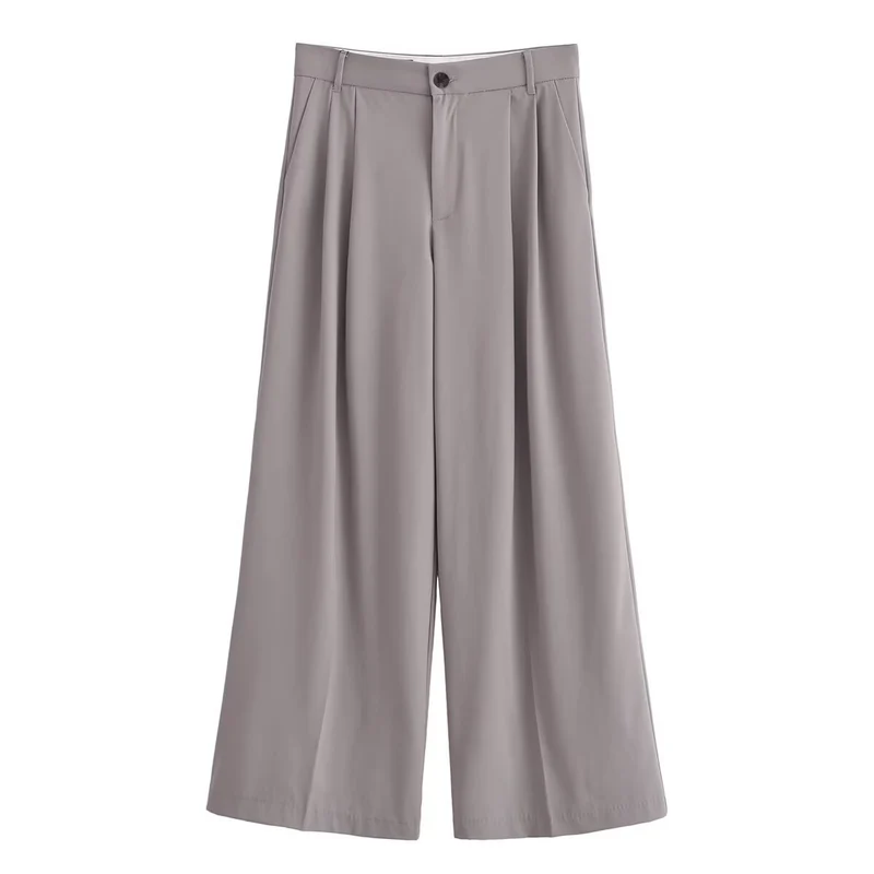 Damen Elegante High‑Waist Palazzo‑Hose mit Bundfalten und Bügelfalte Drune