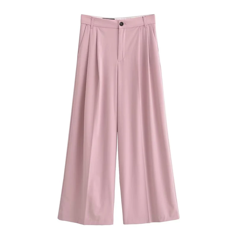 Damen Elegante High‑Waist Palazzo‑Hose mit Bundfalten und Bügelfalte Drune