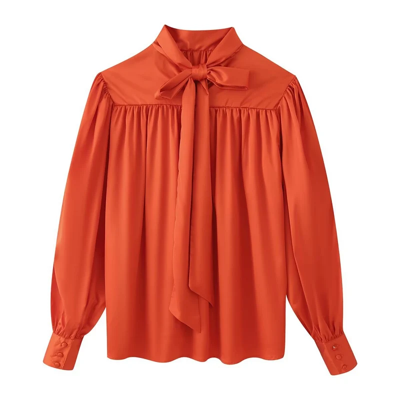 Damen Elegante Bluse mit Rückenfalten und Ballonärmeln Drune