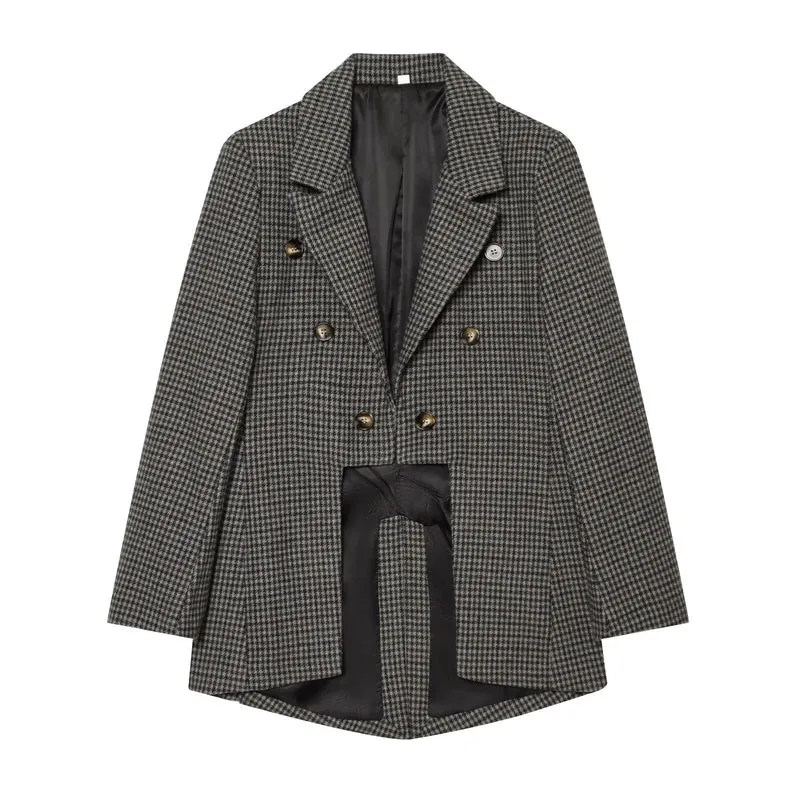 Damen Doppelreihiger Oversize-Blazer mit Satinfutter und verlängertem Saum Drune