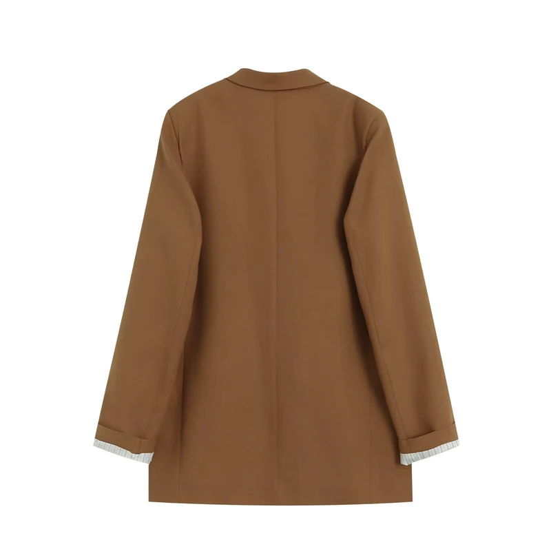 Damen Doppelreihiger Longblazer mit aufgesetzten Taschen und Umschlagärmeln Drune