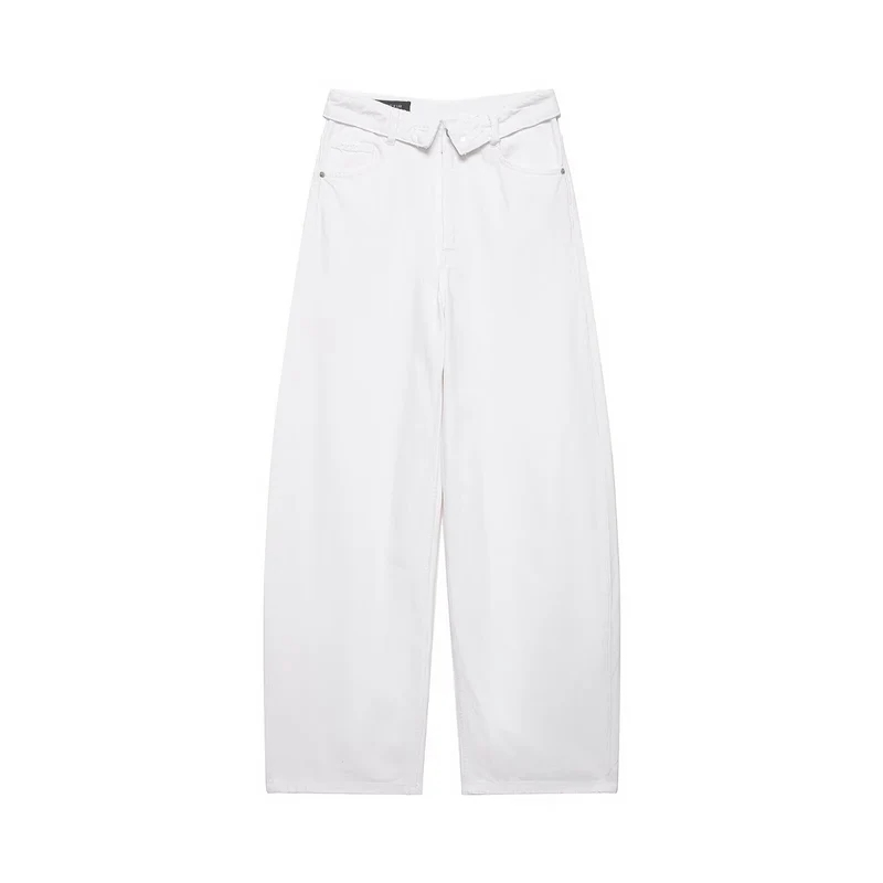 Damen Cropped-Jeans mit weitem Bein, hoher Taille und Used-Waschung Drune