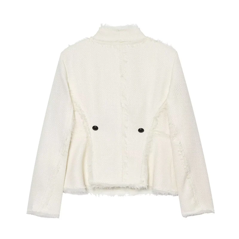 Damen Bouclé-Shortjacke mit Fransenbesatz und asymmetrischem Ein-Knopf-Verschluss Drune
