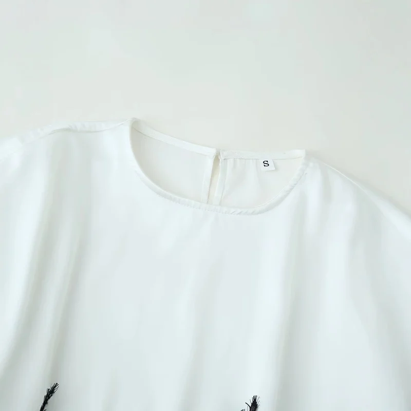 Damen Bluse mit dekorativer Spitzenborte, weitem Kimonoärmel und Rundhalsausschnitt Drune