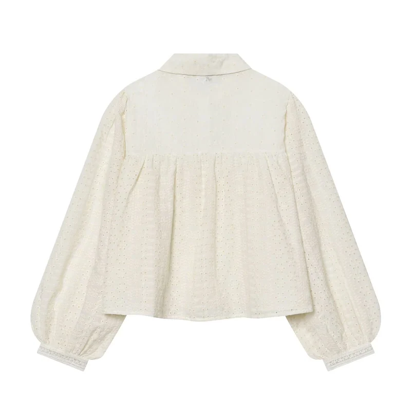 Damen Bestickte Oversize-Hemdbluse mit Ballonärmeln Drune