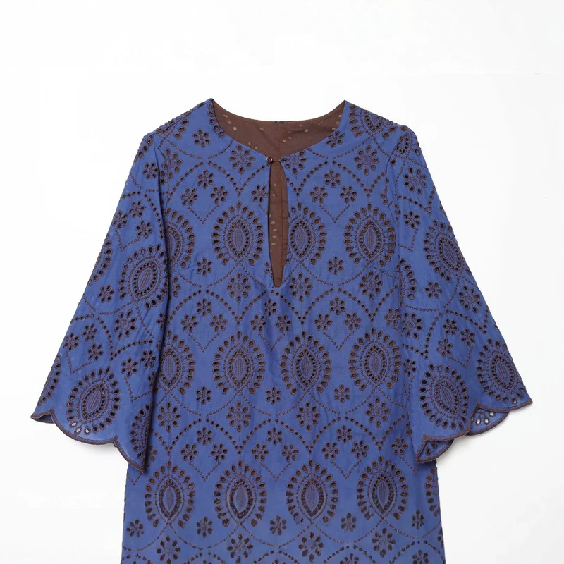 Damen Bestickte Broderie-Anglaise Tunika mit Ajour-Details Drune