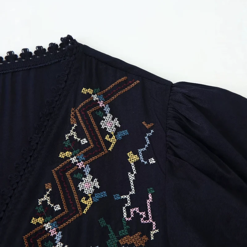 Damen Bestickte Boho-Kimono-Jacke mit Bindeband und Häkelbesatz Drune