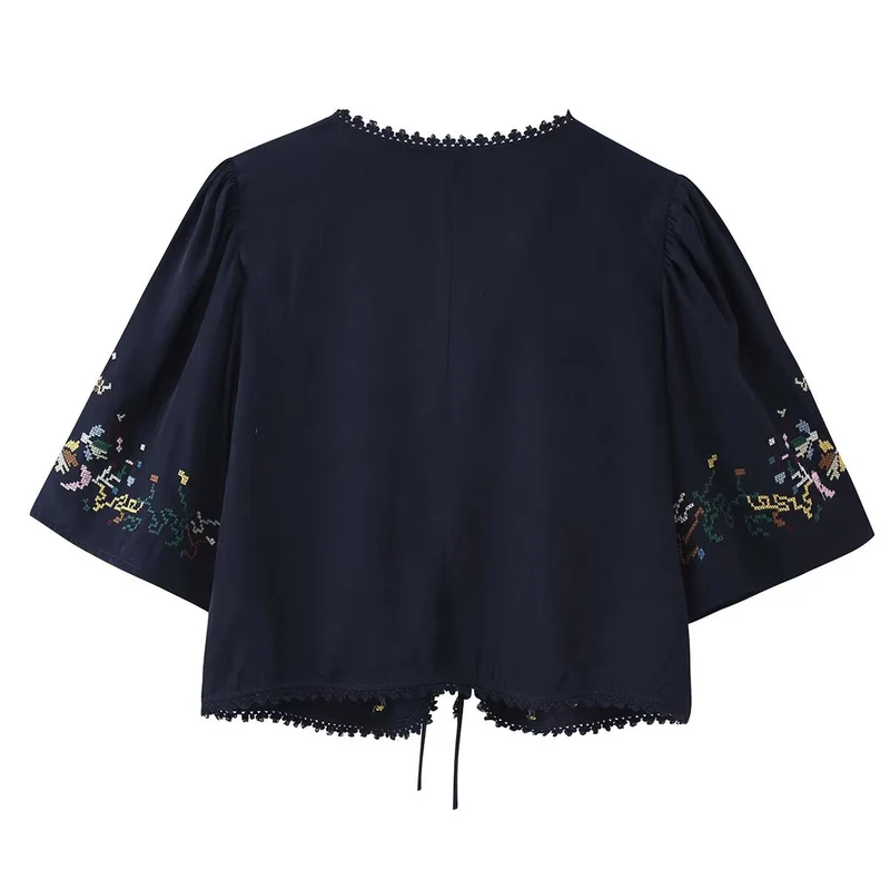 Damen Bestickte Boho-Kimono-Jacke mit Bindeband und Häkelbesatz Drune